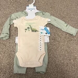 Carter's Brand New Cream and Green Dinosaur Newborn Baby Set
